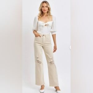 NWT Judy Blue High Waist Garment Dyed Bone 90's Straight Denim Jeans Sz 5/27